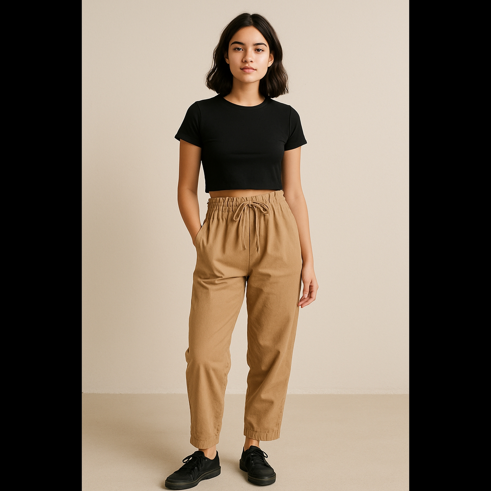 𝅺LOFT Women's 100% Cotton Khaki Paper Bag Style Barrel‎ Legs Cropped Pants XS